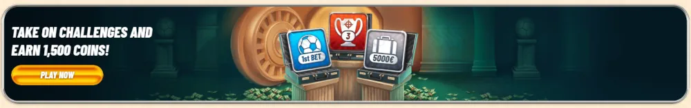 Banner de desafÃos de juego Vegasino y recompensas de monedas de lealtad